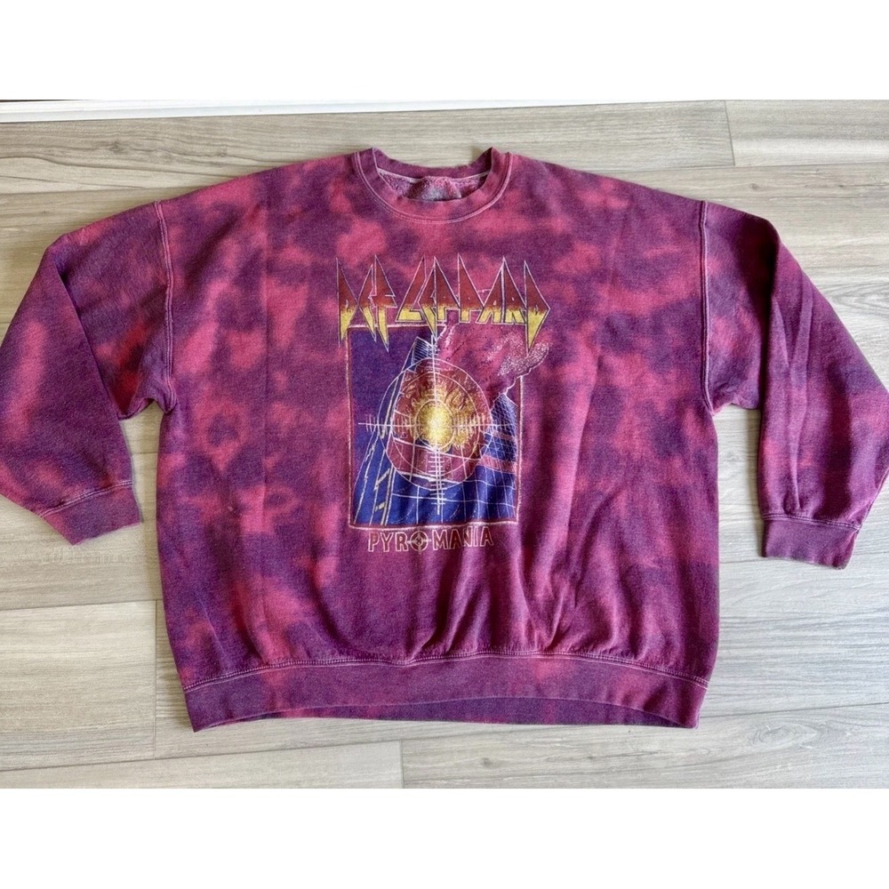 Urban Outfitters Def Leppard Pyromania Red Tie-Dye Crew Neck Sweatshirt L/XL